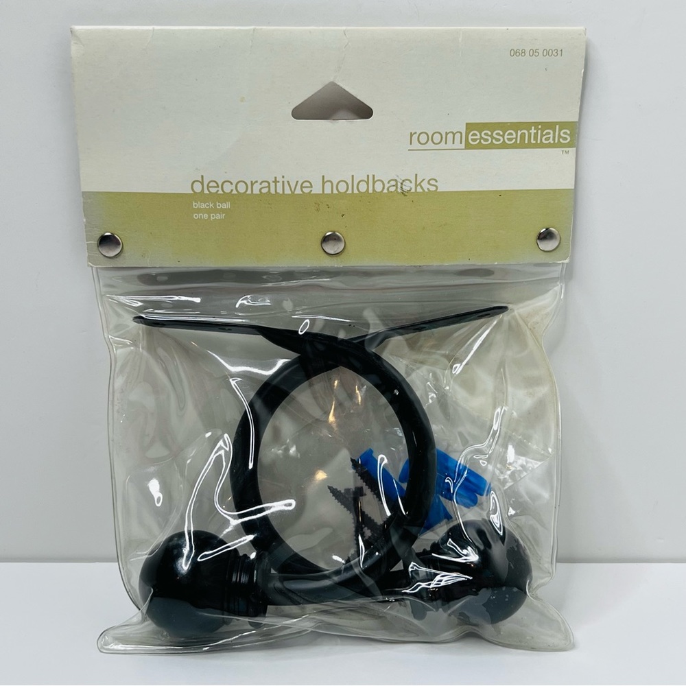 NIP Pair Black Ball Curtain Holdbacks Metal Target